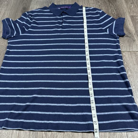 Ralph Lauren Purple Label Blue White Striped Cotton Linen Polo Size Mens L - Picture 5 of 9
